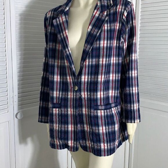Vintage Main Street Blues Oversized Cotton Plaid Blazer Size B2 - Picture 11 of 14